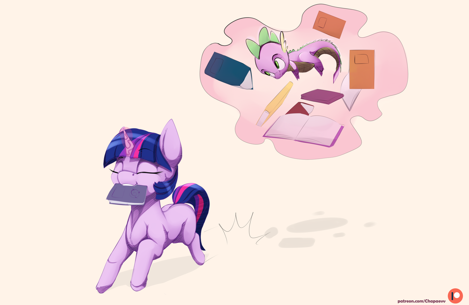 Books! Books! Books! - My little pony, Twilight sparkle, Spike, Chapaevv