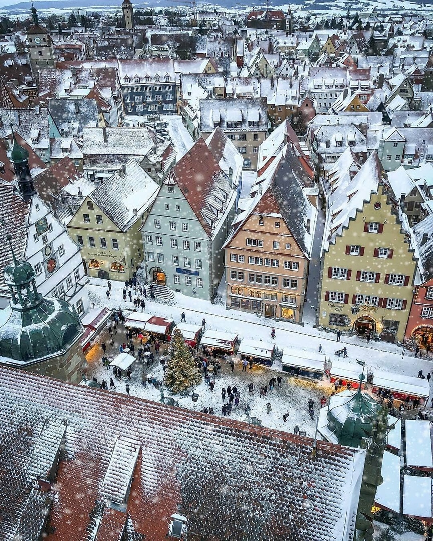 Snowball in Rothenburg - The photo, Town, Germany, Snow, beauty