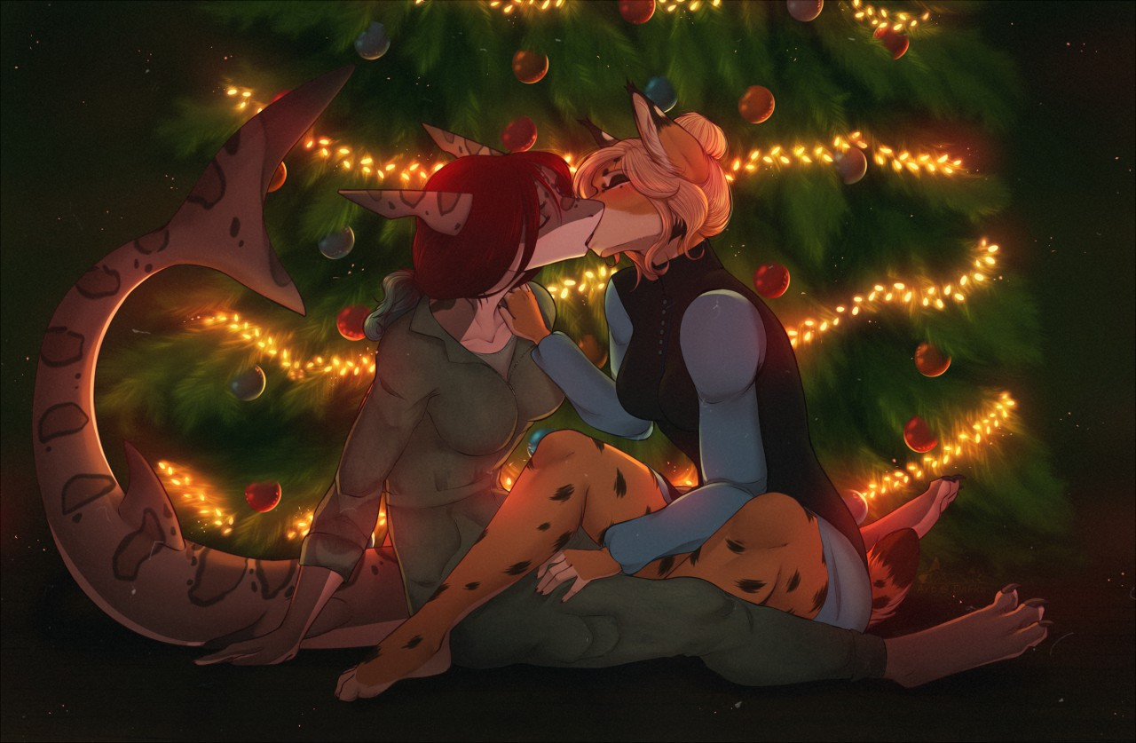 When a gift was found under the tree - Furry, Anthro, Art, Dafka, Furry lesbian