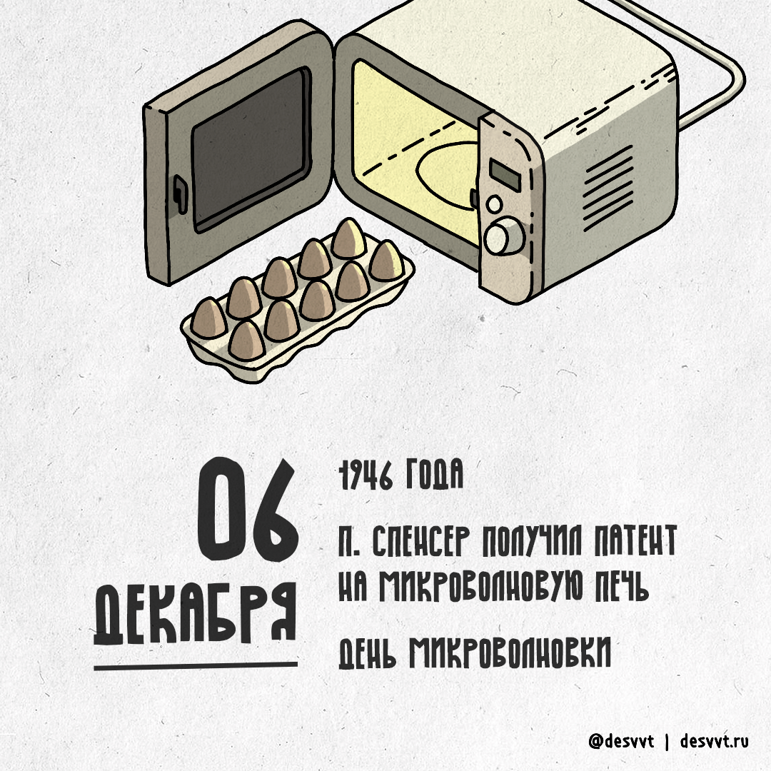 (006/366) 06 декабря 1946 года день рождения микроволновки - Моё, Проекткалендарь2, СВЧ, Микроволновка, Изобретения, Иллюстрации