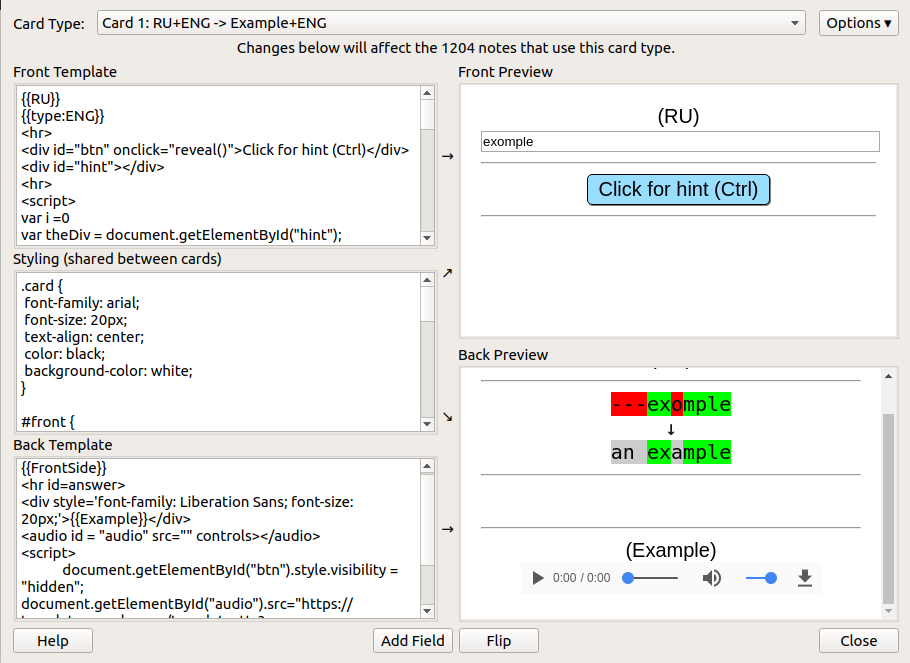 Anki. Script for hints and voice acting with Goggle Translate - My, Javascript, Anki, Foreign languages, Memory, Longpost