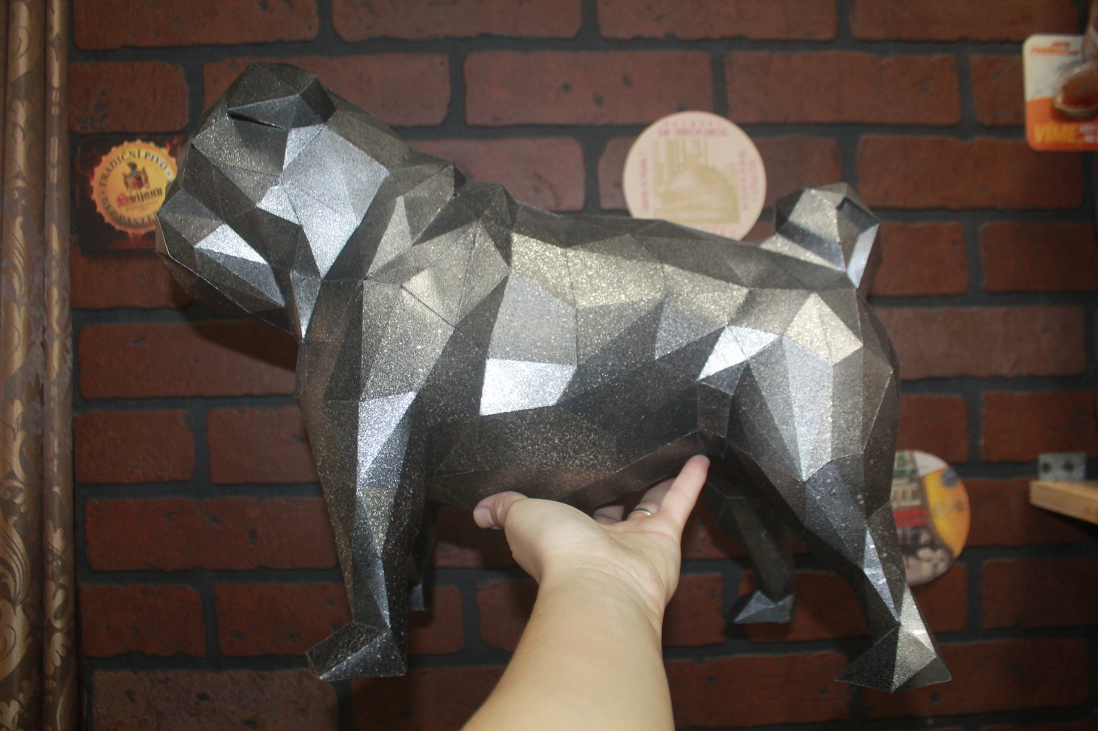 paper pug - My, , Polygonal shapes, Papercraft, Creation, Needlework without process, Longpost