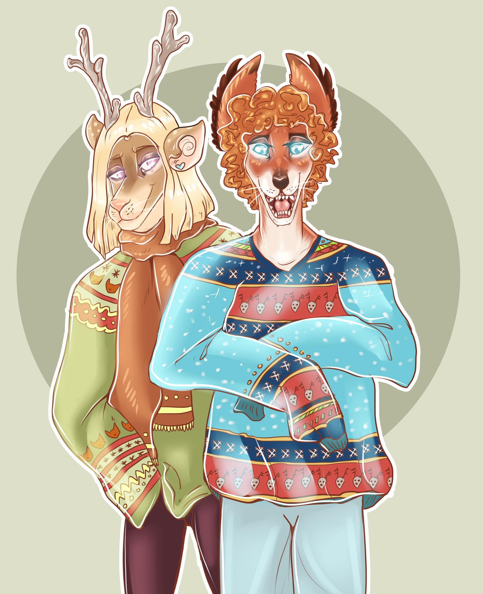 Deer and Fox - My, Furry, Art, 