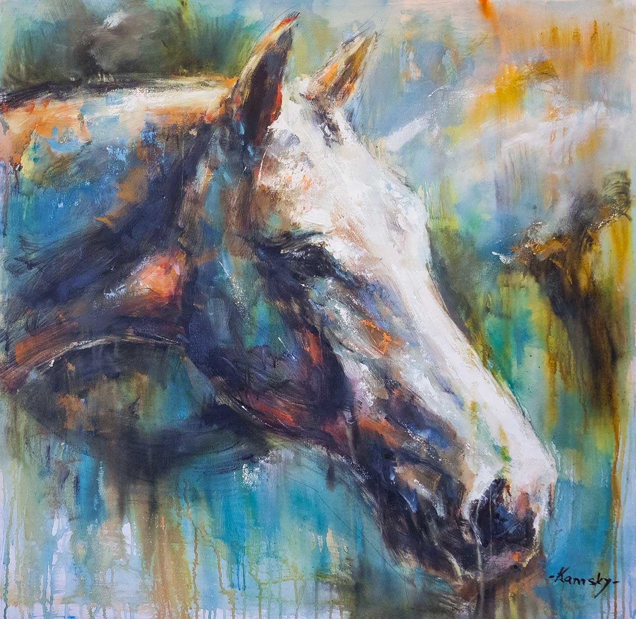 The painting Portrait of a horse - Horses, Trotters, Painting, Oil painting, Animals, Painting, Art