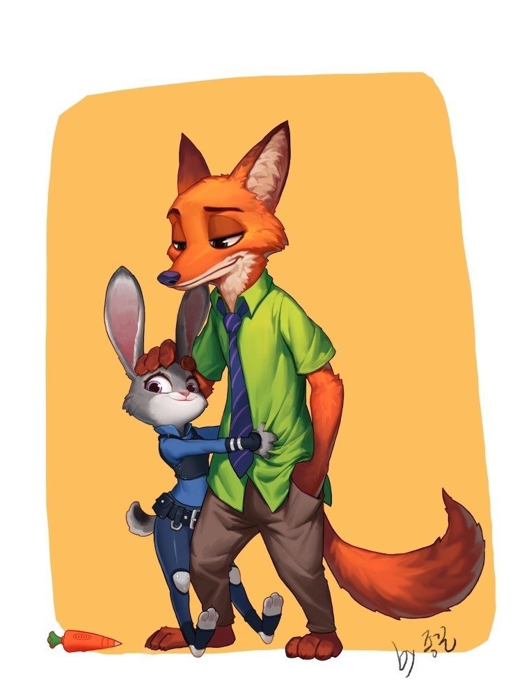 Fox and rabbit - Art, Zootopia, , Judy hopps, Nick wilde, Nick and Judy