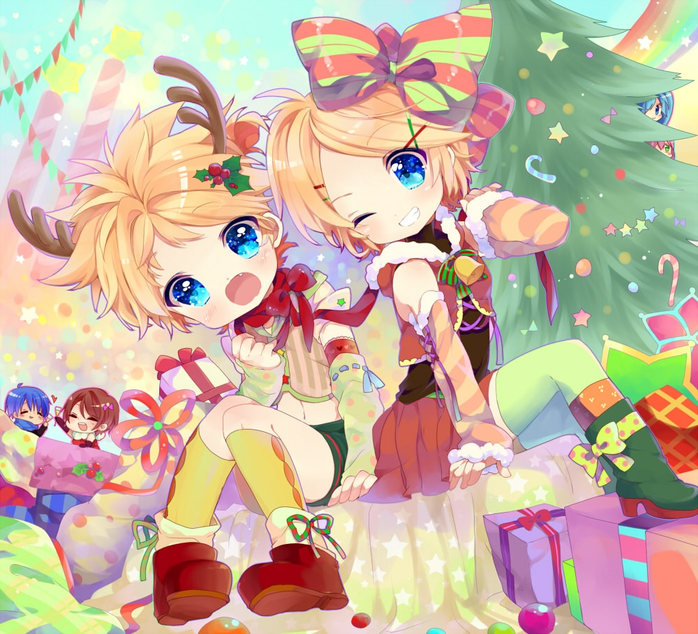 It's time to get ready for the holidays! - Anime, Not anime, Vocaloid, Meiko, Kaito, Kagamine Rin & Len, New Year, Chibi