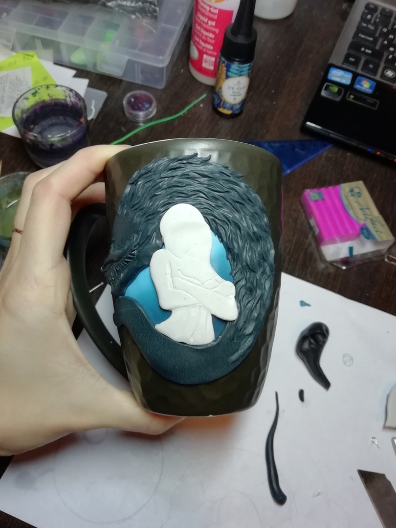 Birth Kindred from League of Legends - My, , Kindred, League of legends, Кружки, Polymer clay, Needlework with process, Handmade, Handmade, Longpost, Mug with decor