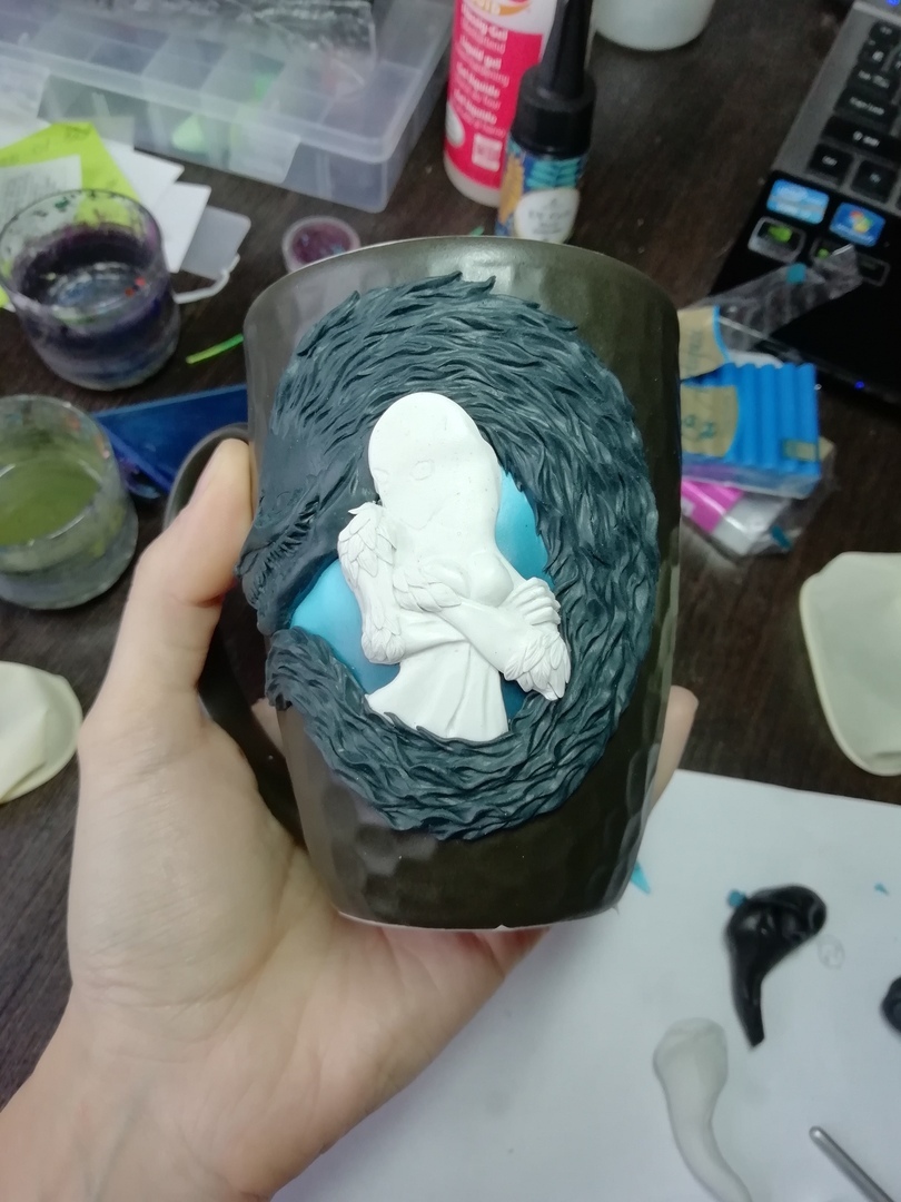 Birth Kindred from League of Legends - My, , Kindred, League of legends, Кружки, Polymer clay, Needlework with process, Handmade, Handmade, Longpost, Mug with decor