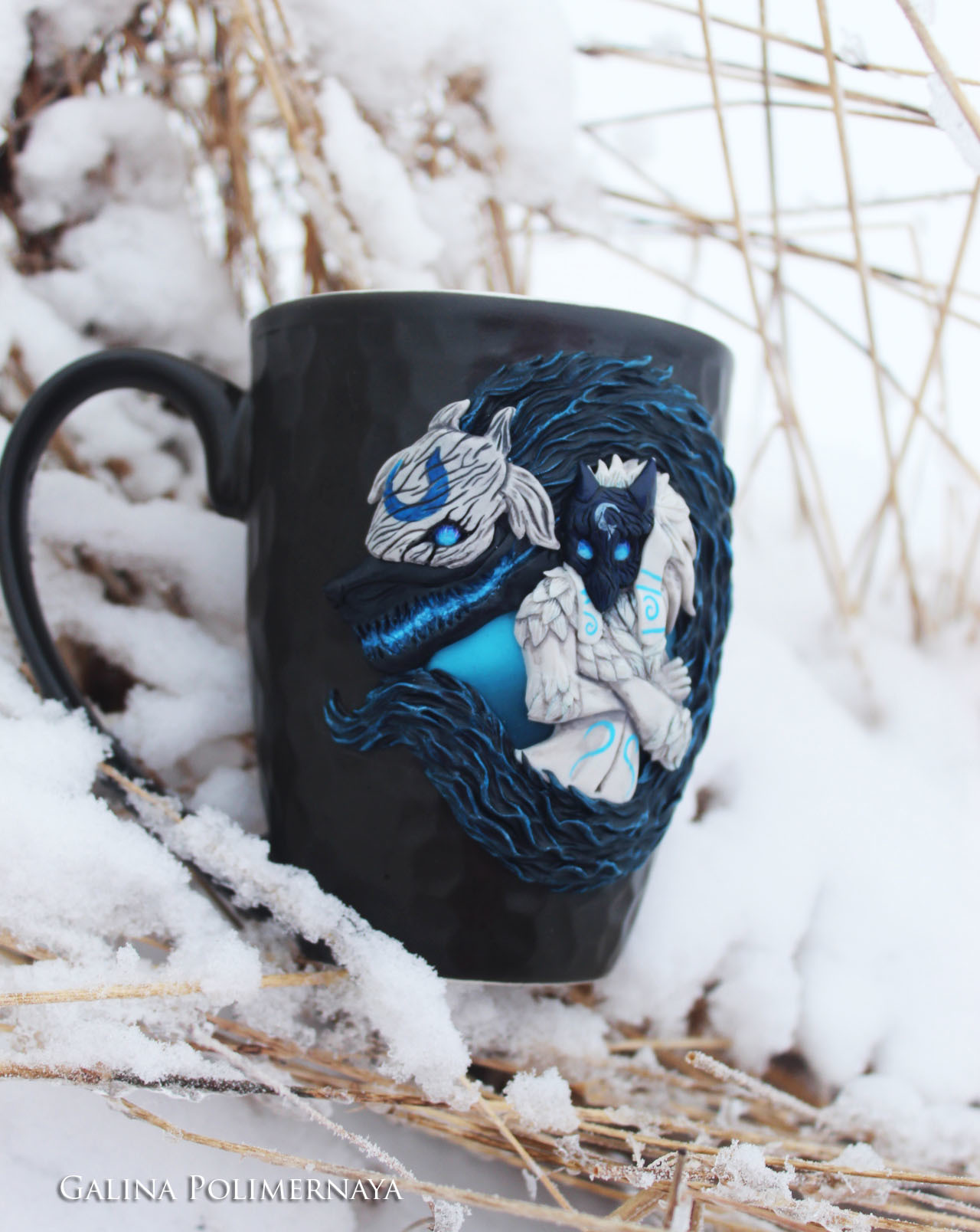 Birth Kindred from League of Legends - My, , Kindred, League of legends, Кружки, Polymer clay, Needlework with process, Handmade, Handmade, Longpost, Mug with decor