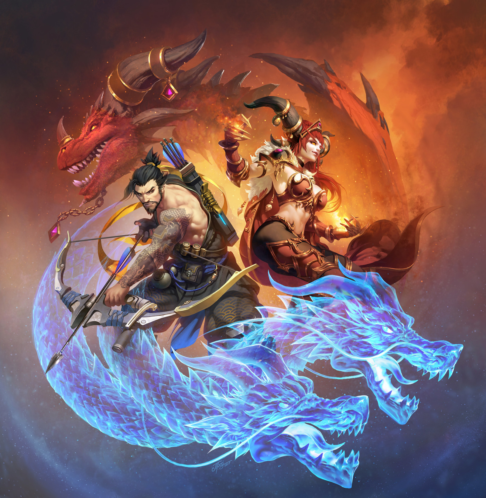 Dragons. - Overwatch, Hanzo, Alexstrasza, World of warcraft, Art, 