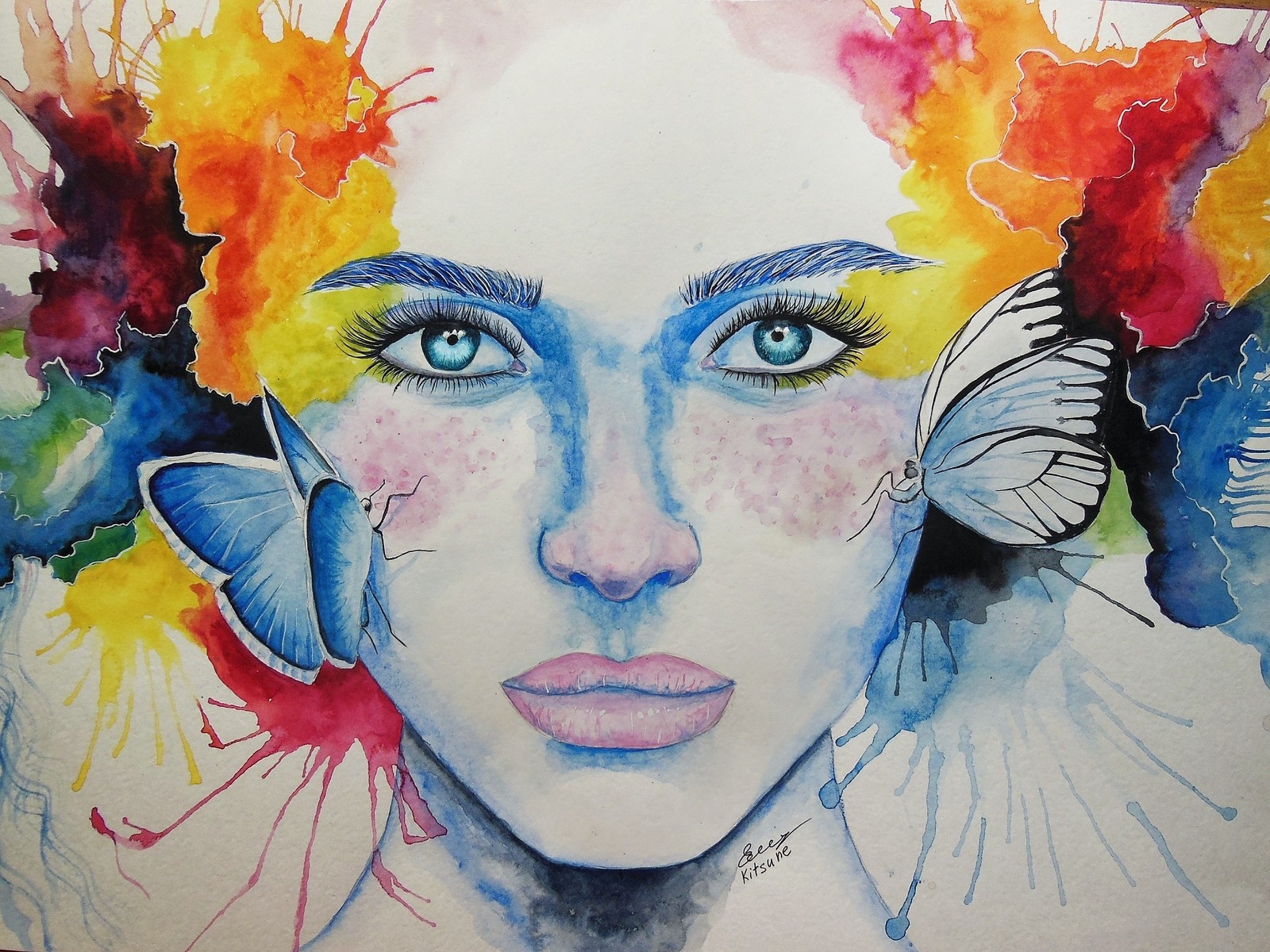 watercolor - My, Face, Watercolor, Art, Butterfly, Drawing, Creation, Brightness, Portrait