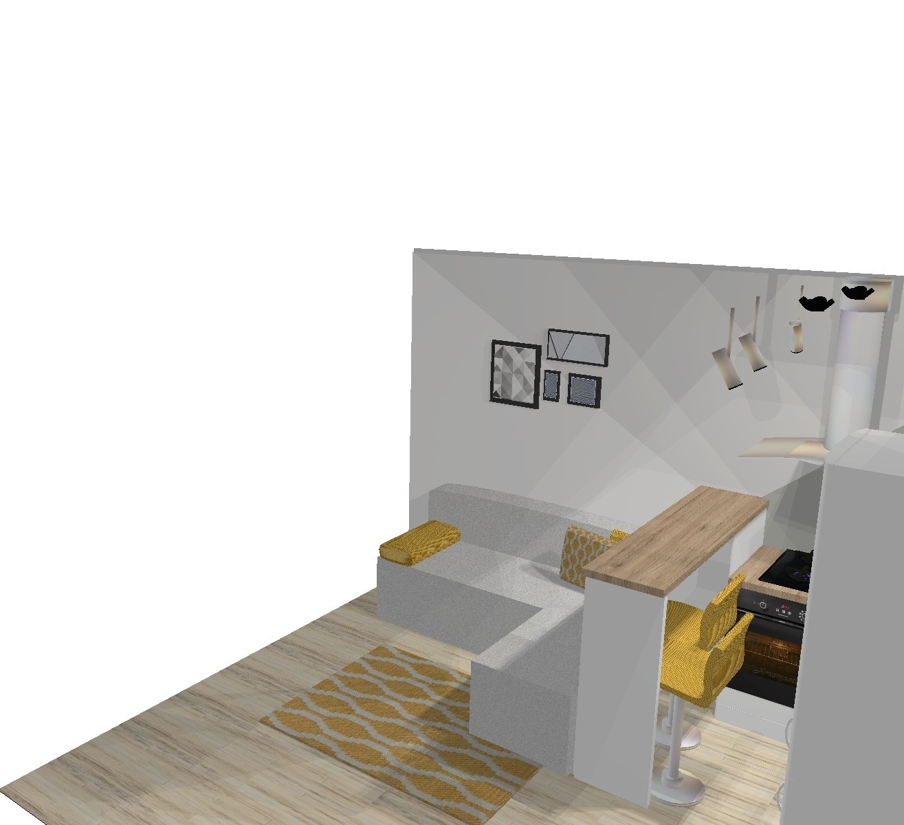 Design project of a studio in St. Petersburg 3500 * 3500. Kitchen, bedroom, hall, all at once) - My, Design, Repair, Furniture, Kitchen, Longpost