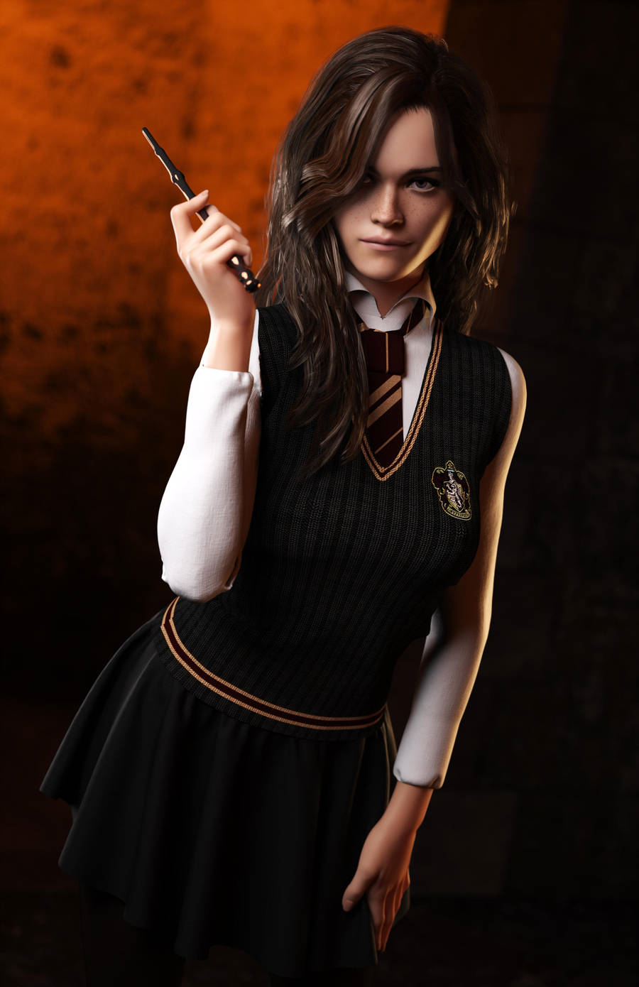 Hermione - NSFW, 3dx, Girls, 3D, Hand-drawn erotica, Hermione, Harry Potter, Boobs, School uniform, Longpost