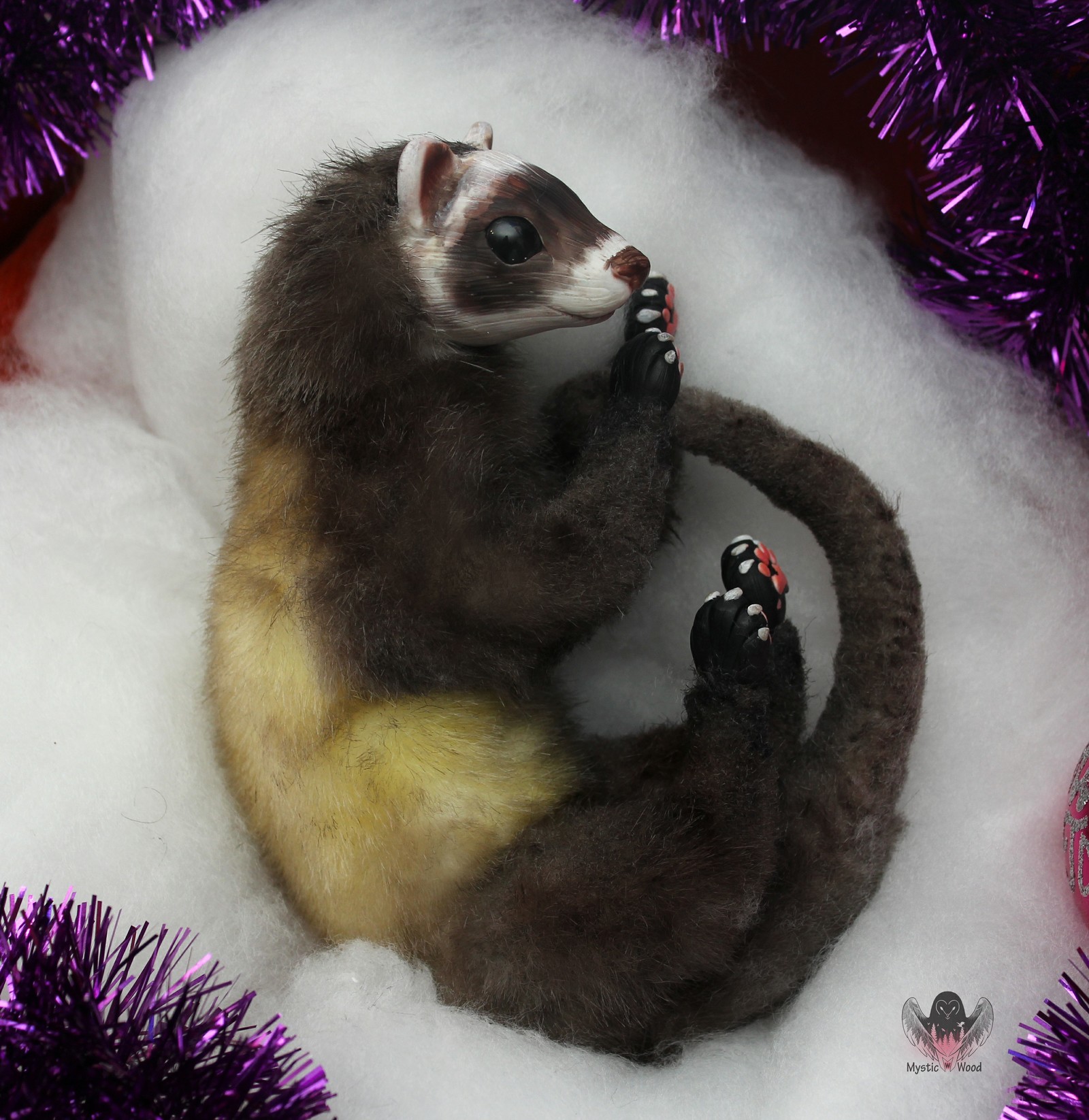 fluffy ferret - My, Ferret, Handmade, Polymer clay, Needlework without process, Longpost