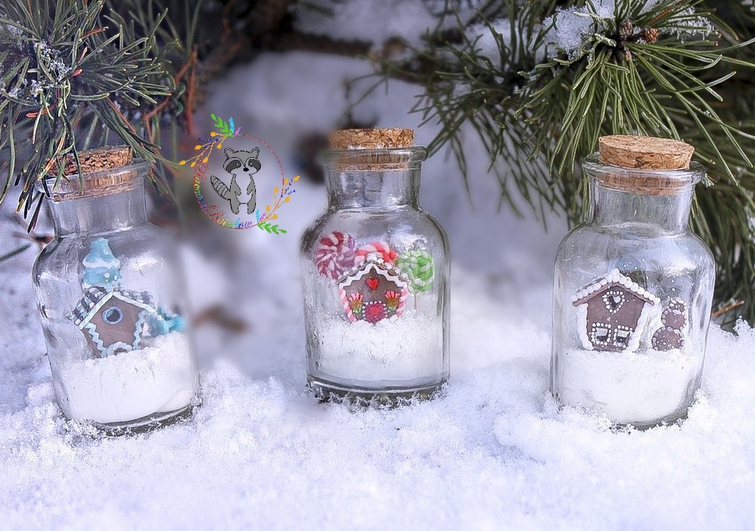 I have been wanting to make this mini for a long time. It worked out for the new year. Gingerbread houses in bottles 7 cm high. The height of the house is 1 cm. - Miniature, Gingerbread house, Polymer clay, Story, New Year, Winter