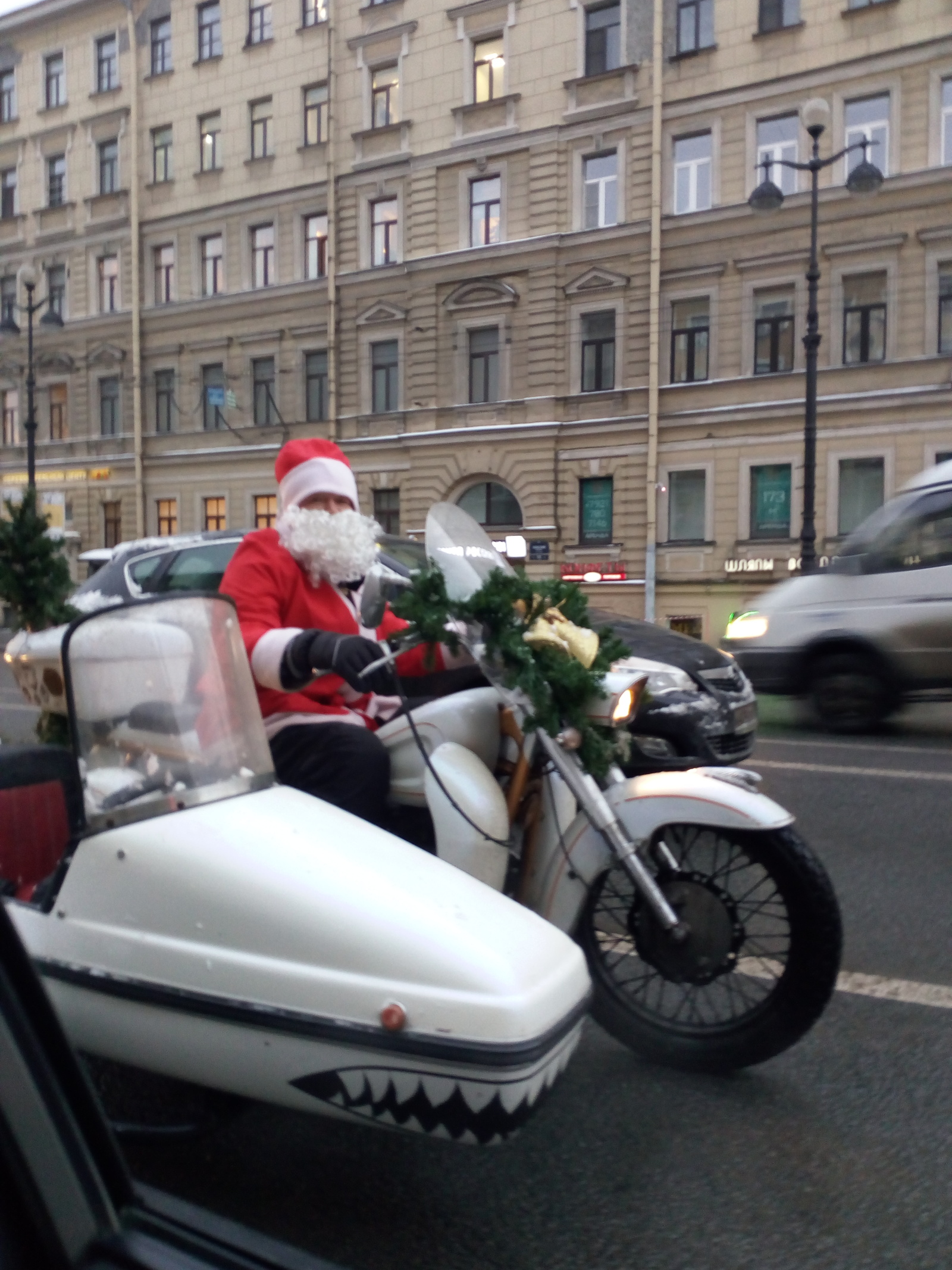 Hello Dedushka Moroz! - My, New Year, Saint Petersburg, Father Frost, Motorcyclist, Longpost, Motorcyclists