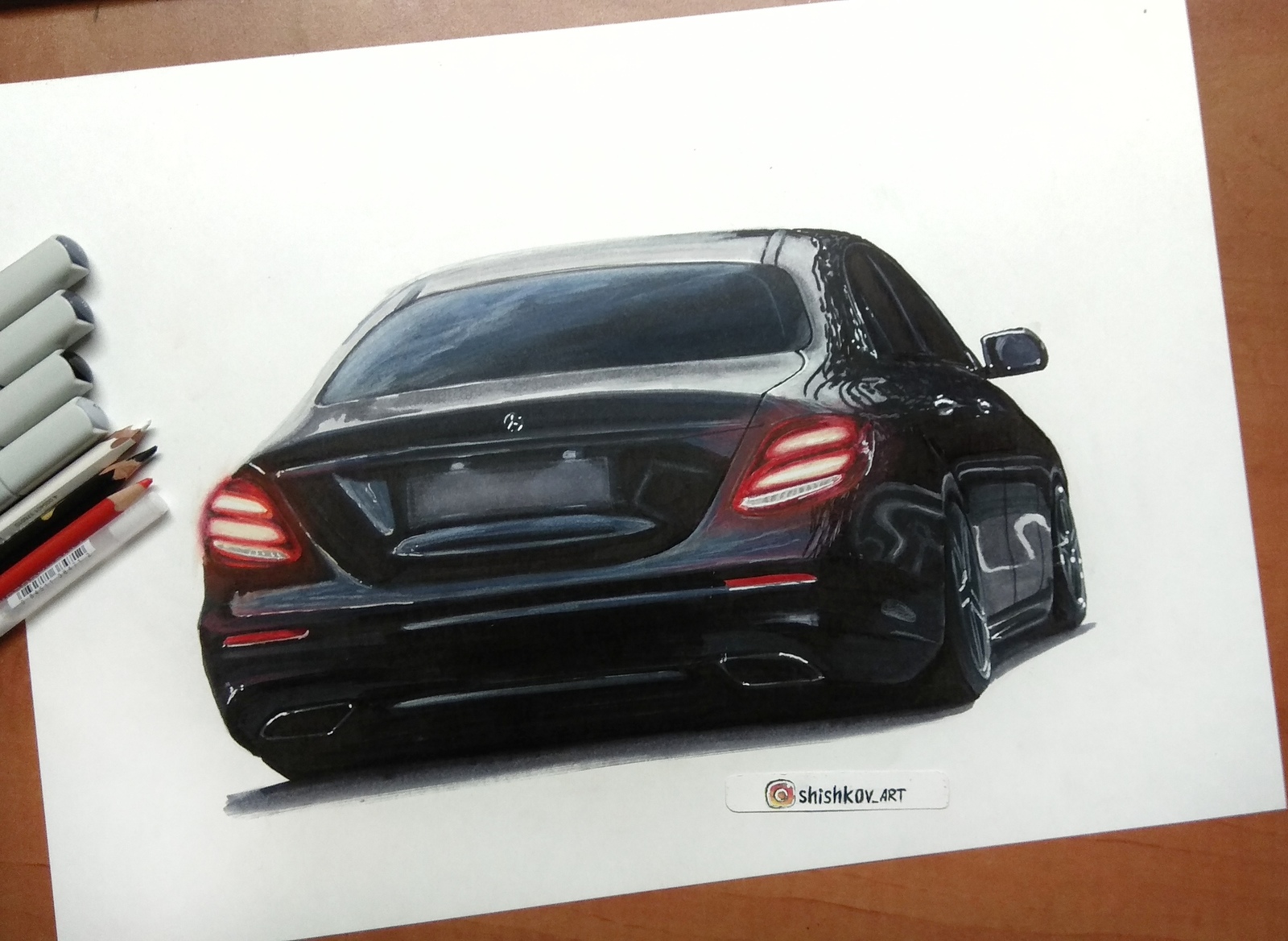 Mercedes-benz E-class - My, Mercedes, Mercedes e-class, Art, Drawing, Marker, Auto, Photorealism