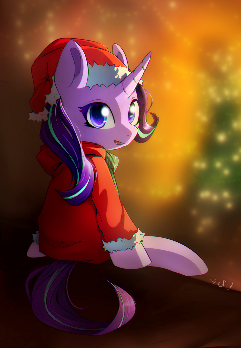 New Year's Starlight on the background of the Christmas tree. - My little pony, PonyArt, Starlight Glimmer, Skyeypony