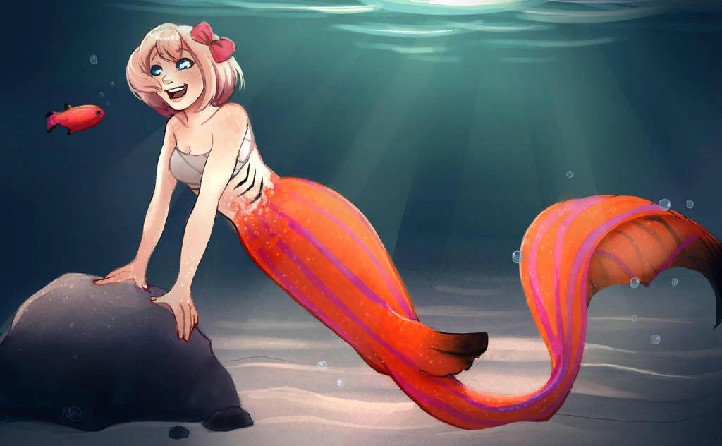 Mermaid Sayori - Doki Doki Literature Club, Sayori, Anime art, Visual novel, Mermaid