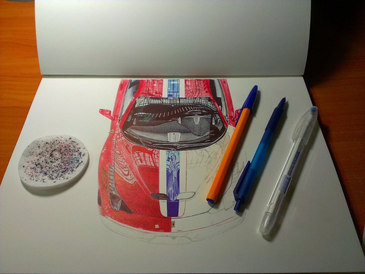 Ferrari 458 - My, Auto, Art, Drawing, Pen drawing, Ball pen, Ferrari, Longpost, Ferrari 458, Photorealism