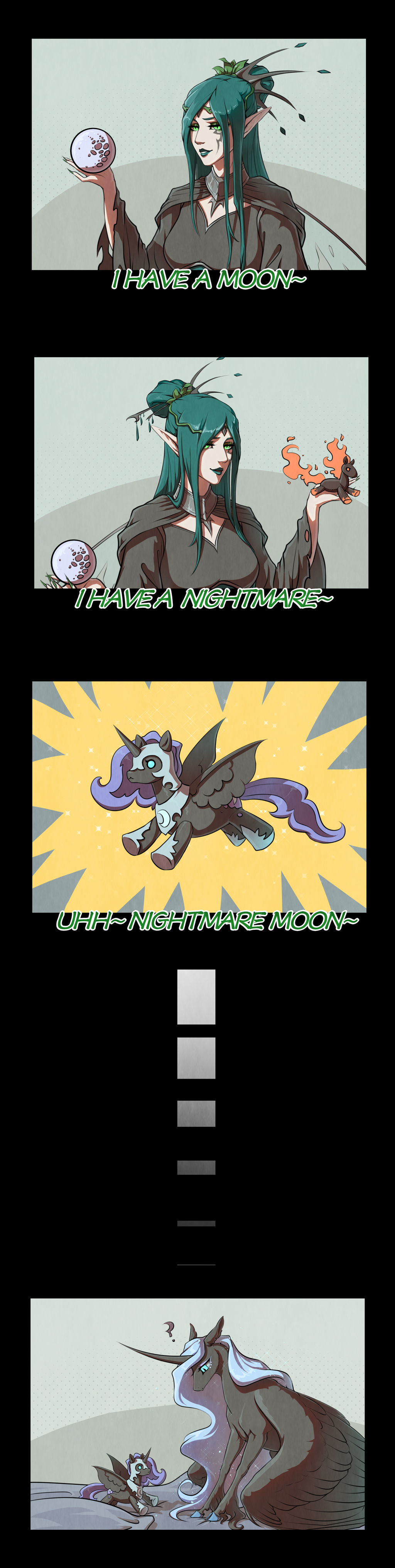 Moon-NightmareMoon - My little pony, Queen chrysalis, Nightmare moon, Princess luna, Comics, Humanization, Longpost, Begasuslu