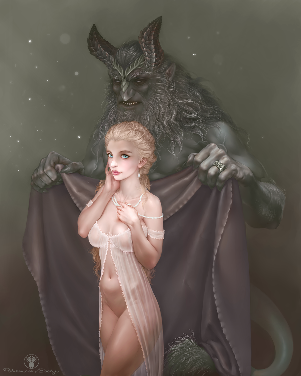Belle - NSFW, My, Story, Krampus, Drawing, Digital drawing, The beauty and the Beast, Fantasy, Girls, Monster