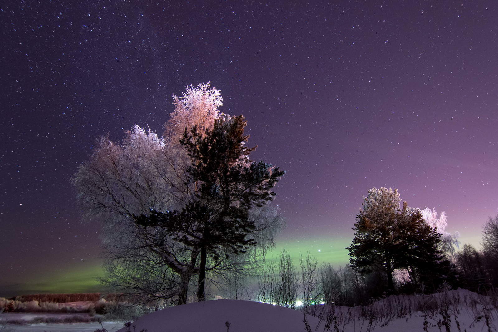 Frosty nights in the north of the European part of Russia. - My, The photo, Astrophoto, Polar Lights, North, Night, Winter, Longpost