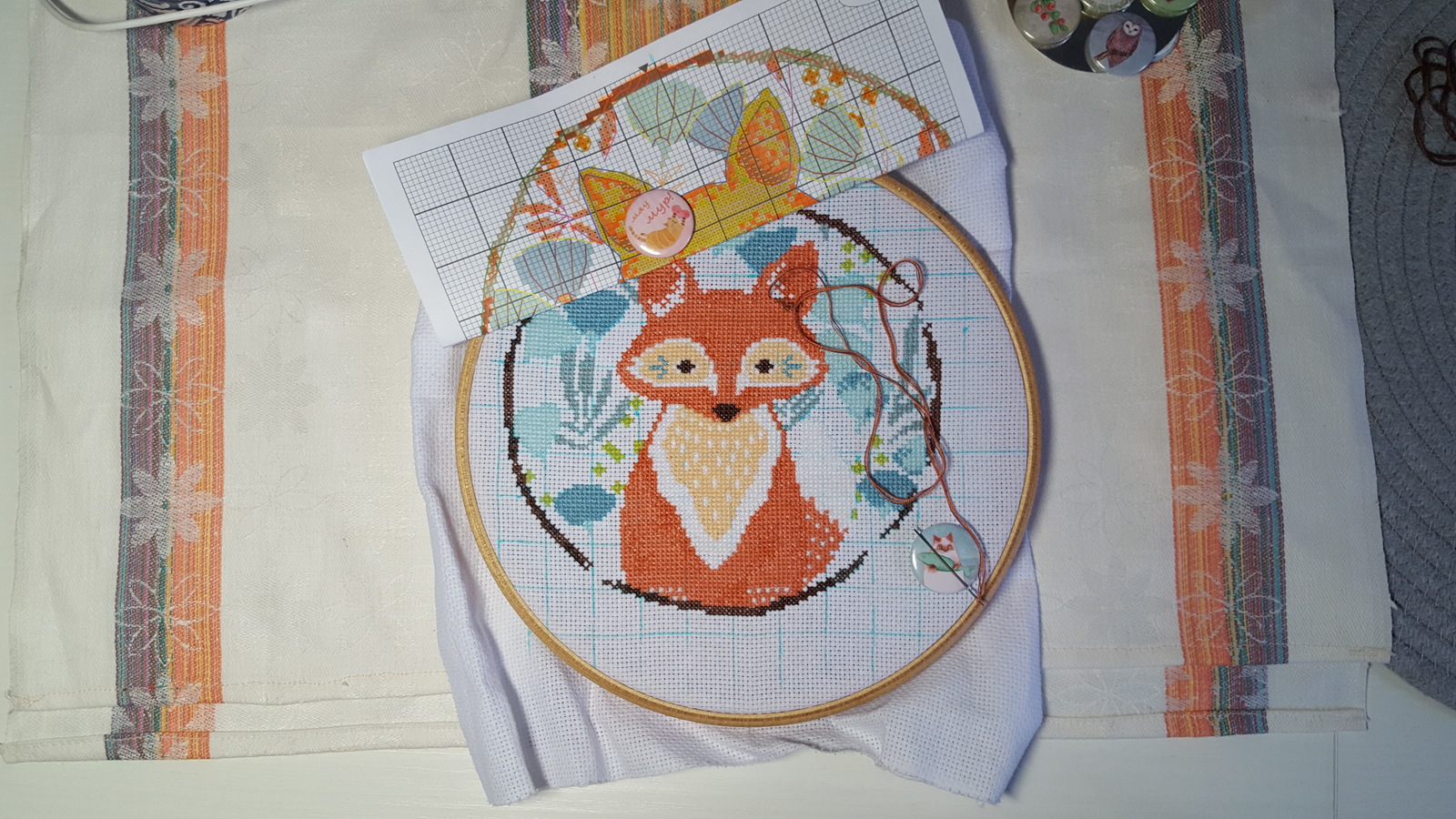 Scandinavian Chanterelle cross stitch - My, Needlework with process, Cross-stitch, Fox, Children, Handmade, Longpost