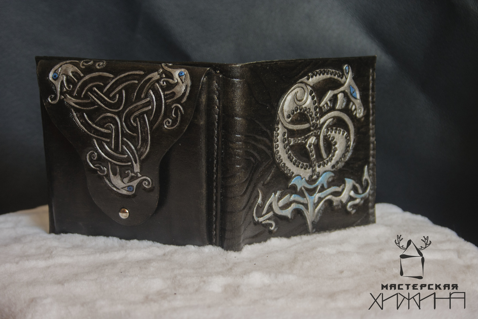 Wallet Ouroboros - My, Wallet, Needlework without process, Ouroboros, Embossing on leather, Needlework, Longpost