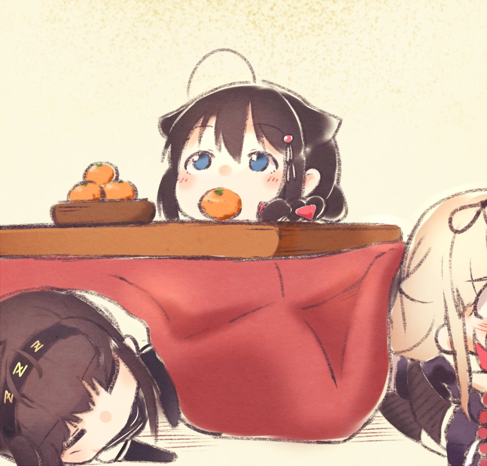 Second season in a nutshell - Kantai Collection, Shigure, Аниме, Anime Art, Kotatsu, Yuudachi, Hatsuzuki, Мандарины