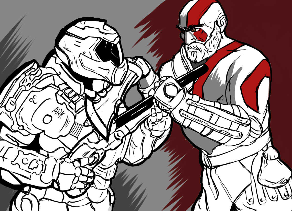 Doomguy vs Kratos - Моё, Doom, God of War, Doomguy, Кратос