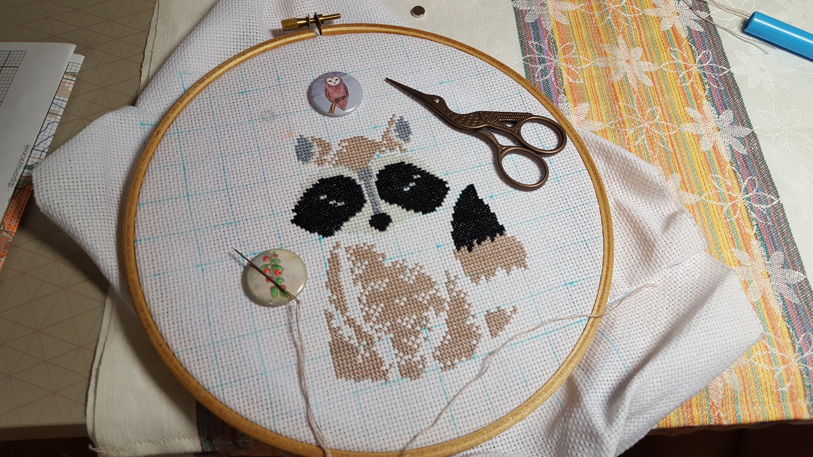 Scandinavian Raccoon. - My, Needlework with process, Cross-stitch, Raccoon, Scandinavia, Children, Scottish lop-eared, Longpost