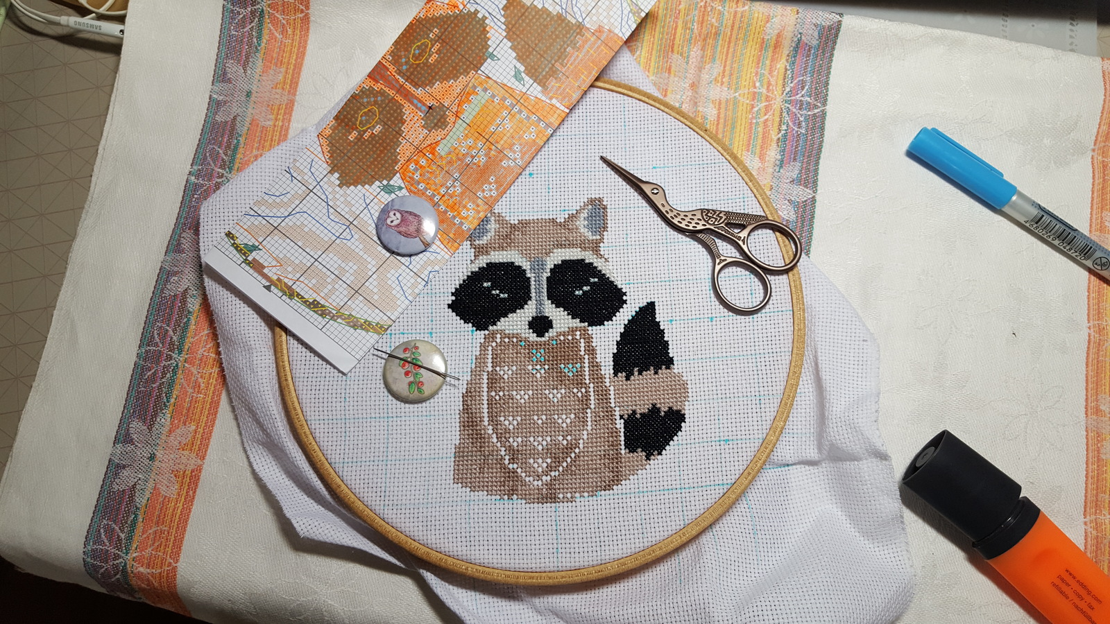 Scandinavian Raccoon. - My, Needlework with process, Cross-stitch, Raccoon, Scandinavia, Children, Scottish lop-eared, Longpost