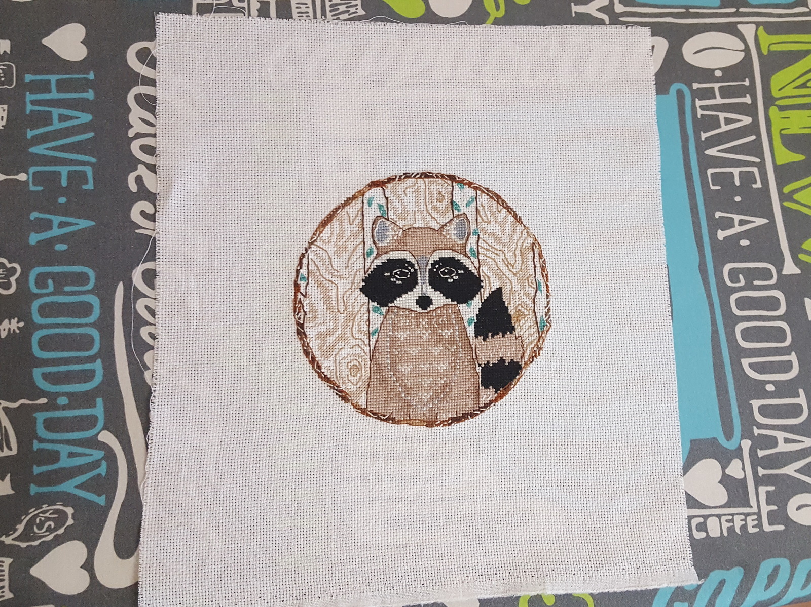 Scandinavian Raccoon. - My, Needlework with process, Cross-stitch, Raccoon, Scandinavia, Children, Scottish lop-eared, Longpost