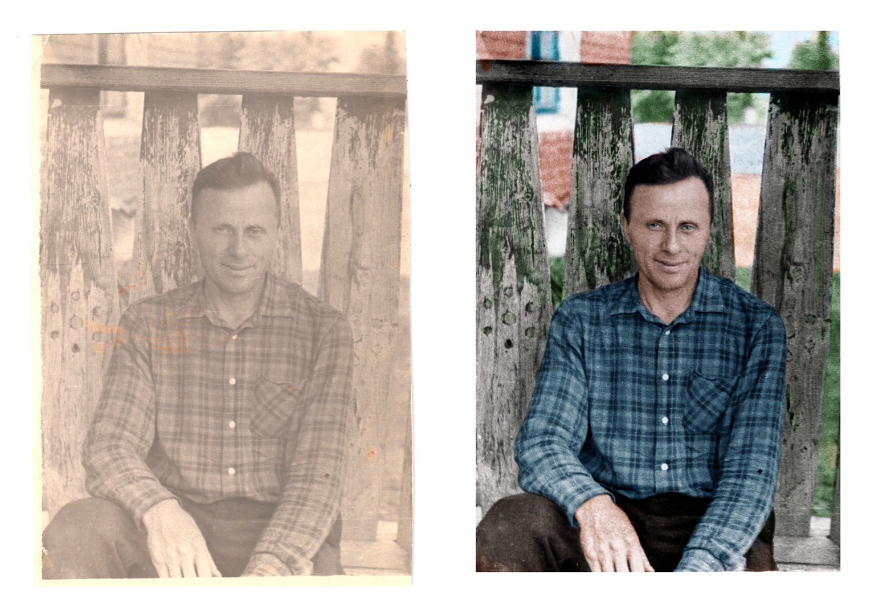 Retouching an old photo - My, Colorization, Grandfather, Photoshop master