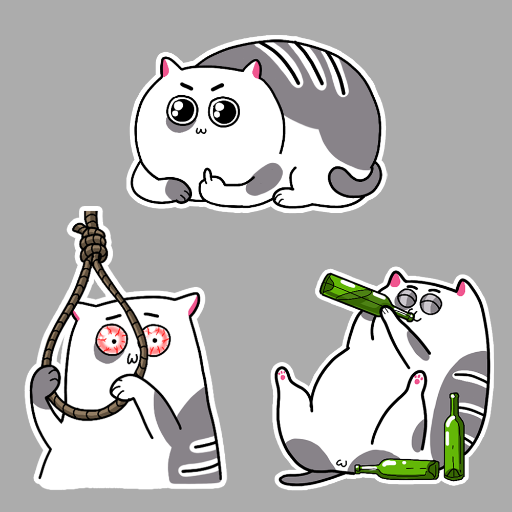 The theme of cats in modern sticker art))) - My, cat, Stickers, Painting, Characters (edit), Seagulls, Telegram, Longpost