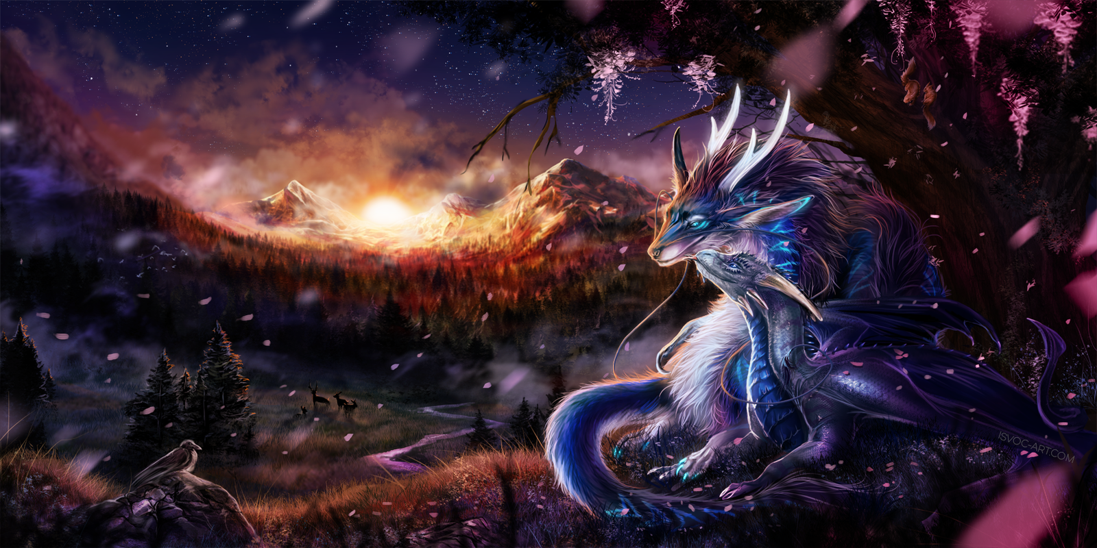 Sunset - The Dragon, Landscape, Fantasy, Art, Leilryu