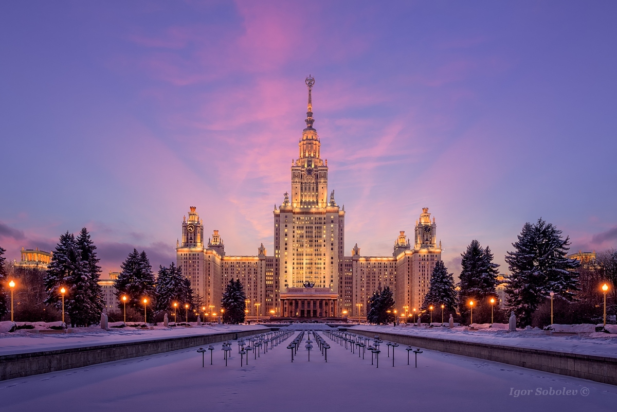 Sunset over Moscow State University - My, MSU, Moscow, Winter, The photo