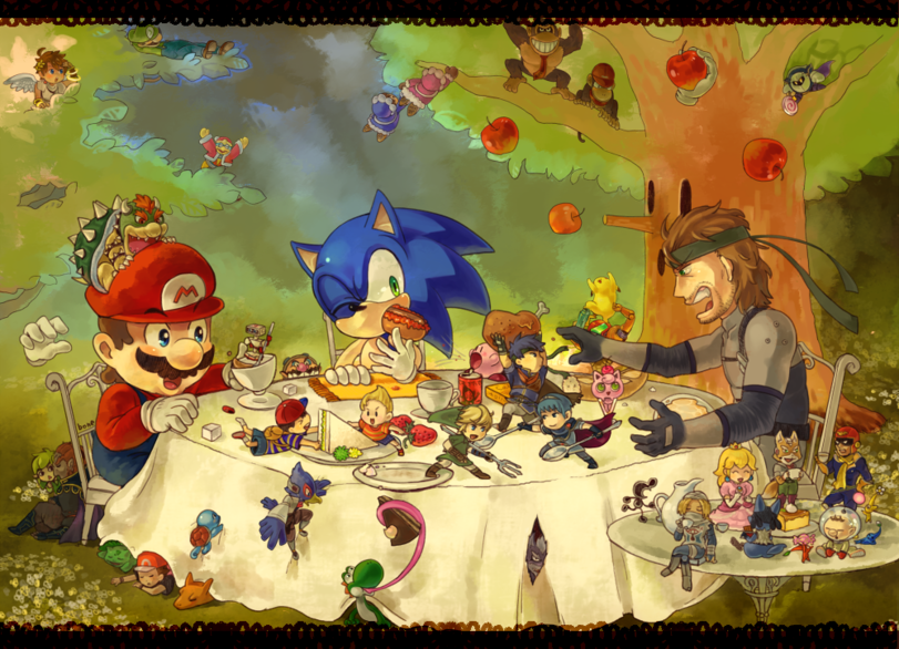Sonic, Snake and Mario. - Sony, Sega, Nintendo, Super smash bros, Art, Sonic the hedgehog, Mario, Metal gear solid