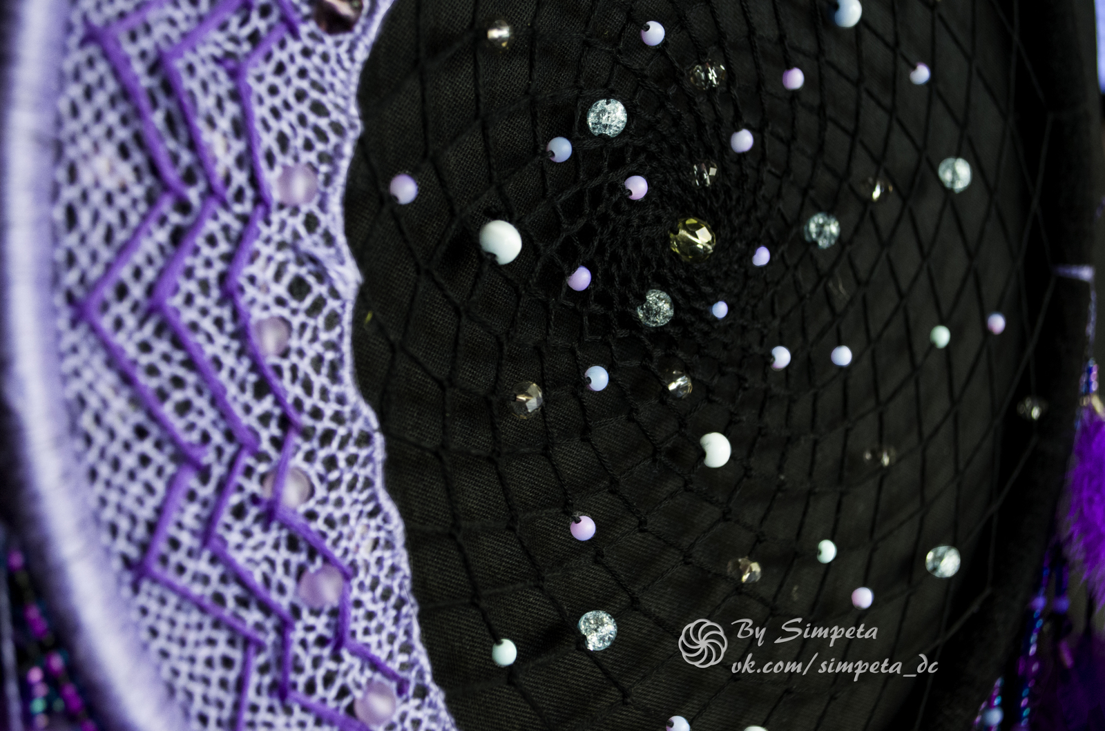 Dreamcatcher Violet Moon - My, Bysimpeta, Handmade, Needlework, Needlework without process, Dreamcatcher, With your own hands, moon, Space, Longpost