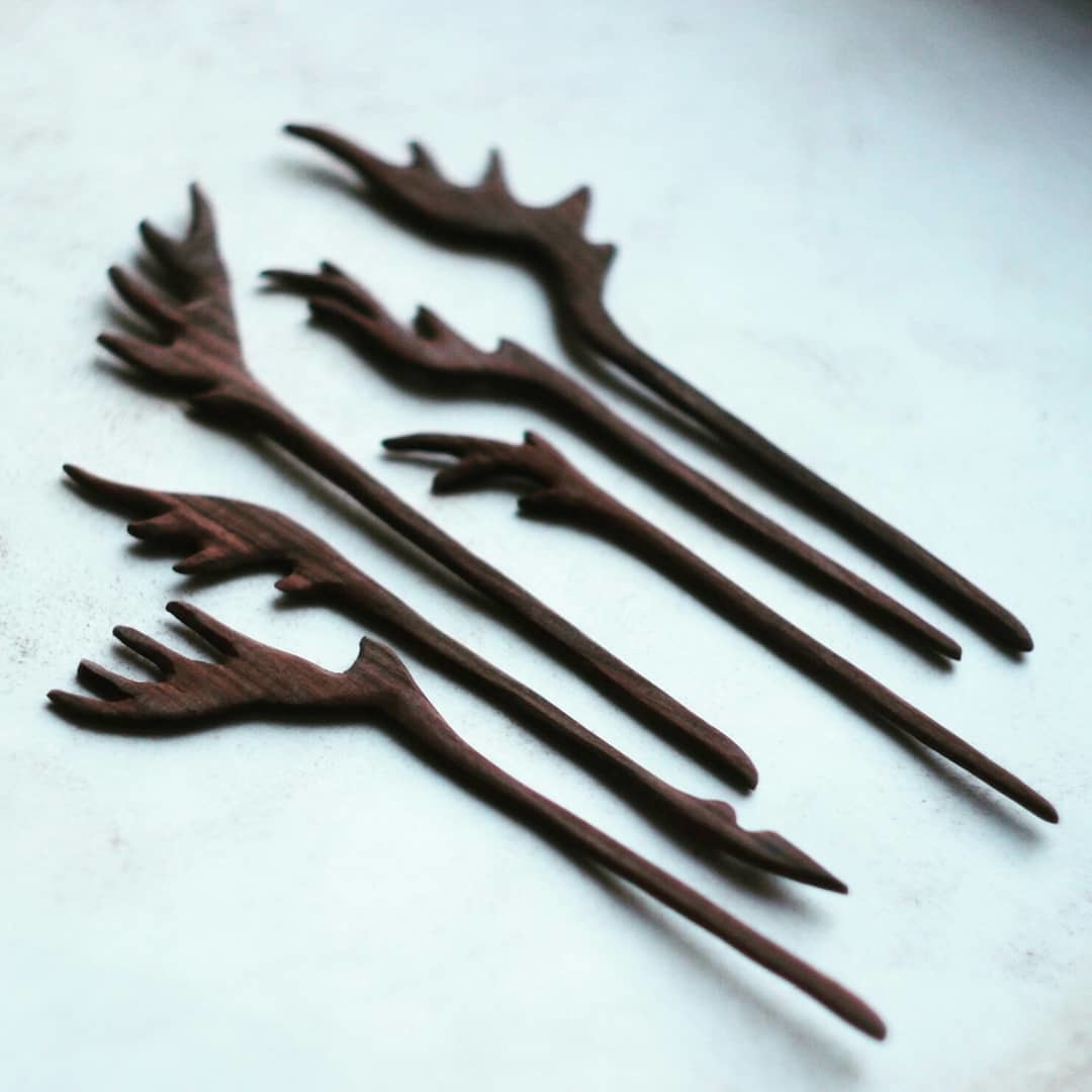 Hairpins-horns. - My, Tree, Wood carving, Hairpins, Handmade, Longpost