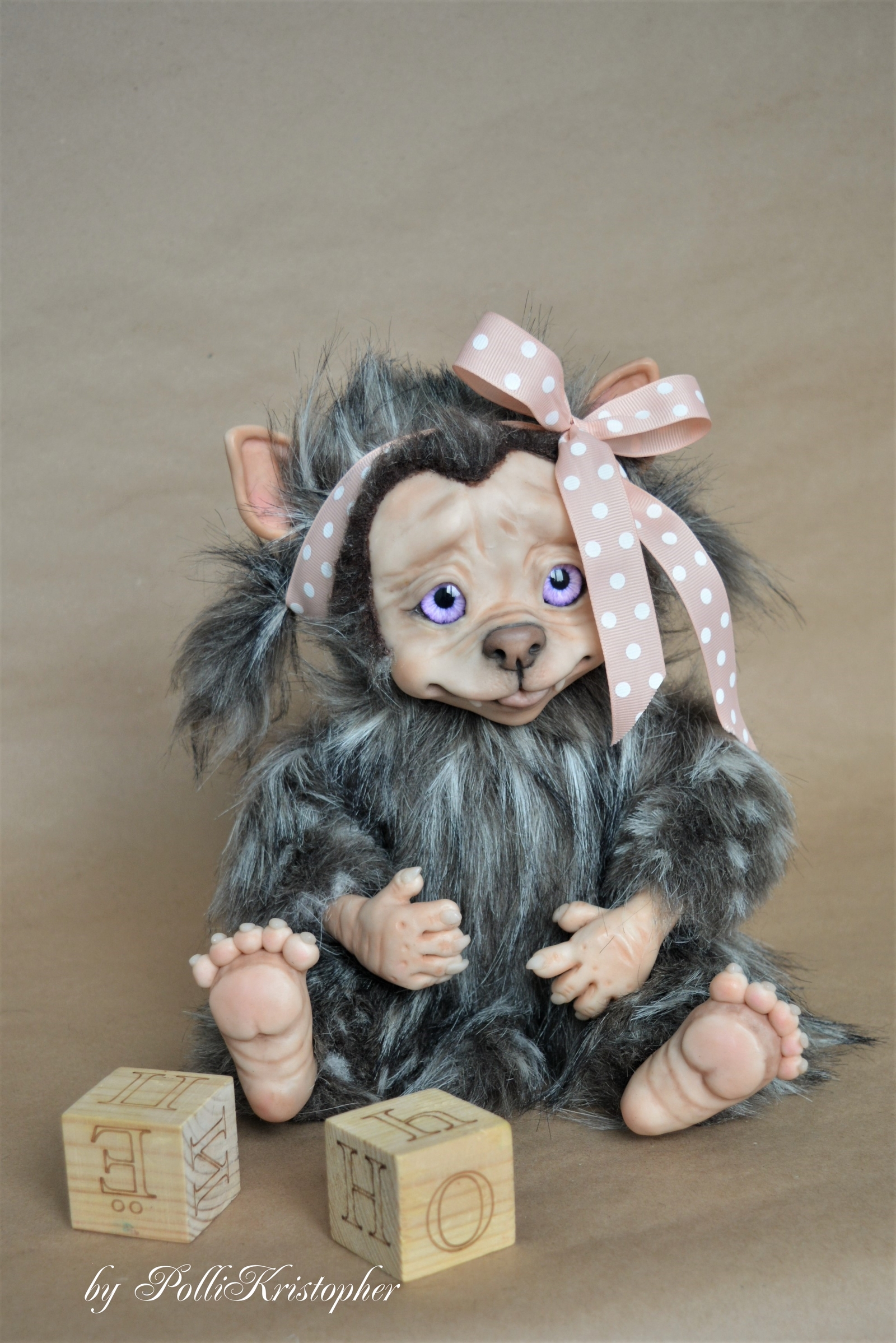 Fantasy creation Baby - a werewolf, author's toy in mixed media. Author PolliKristopher - My, Author's toy, American Werewolf, Characters (edit), Collectible figurines, Wolf, , Longpost