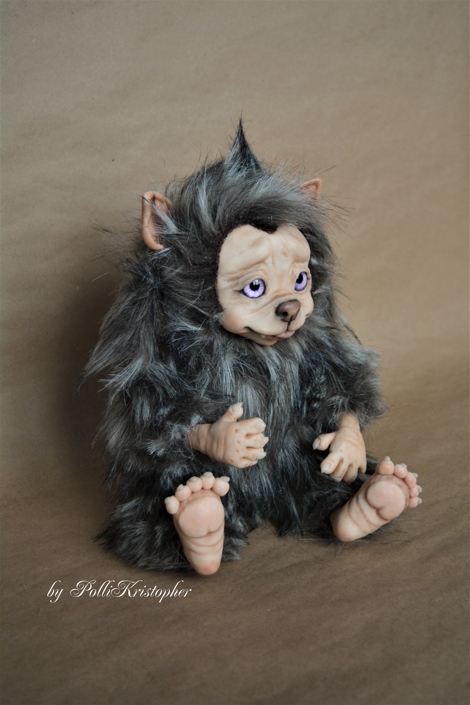 Fantasy creation Baby - a werewolf, author's toy in mixed media. Author PolliKristopher - My, Author's toy, American Werewolf, Characters (edit), Collectible figurines, Wolf, , Longpost