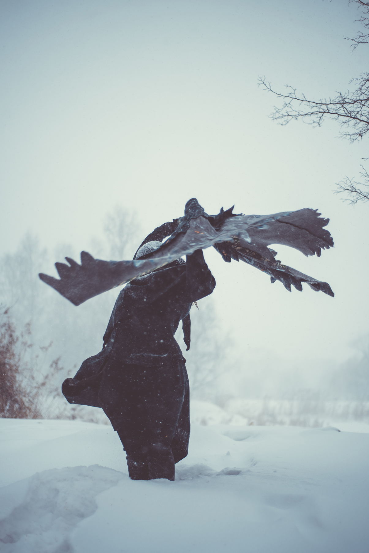 Shawl Wings #2 (or the vicissitudes of filming in the snow) - My, Kai Yara, Wings, Shawl, Boho, , Winter, Longpost