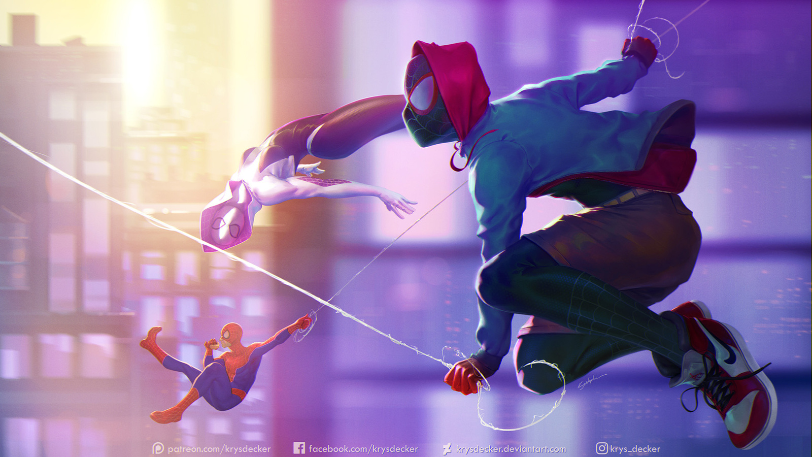 Spiderverse Art - Арт, Krysdecker, Marvel, Человек-Паук, Spider-Gwen, Гвен Стейси, Майлз Моралес, Супергерои