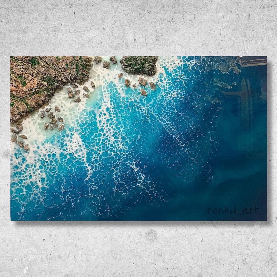 Panel in Resin Art technique. Marine theme. 55x35cm. - My, Panel, , Resinart, Creation, Resin, Epoxy resin, Longpost