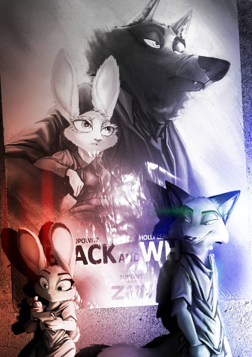 Красный и Синий - Зверополис, Арт, Thewyvernsweaver, Wanmwad, Judy Hopps, Nick Wilde