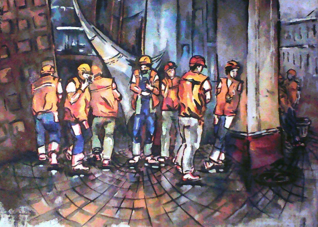 Orange is not up to rallies - My, Gouache, Builders, Building, Painting, Work