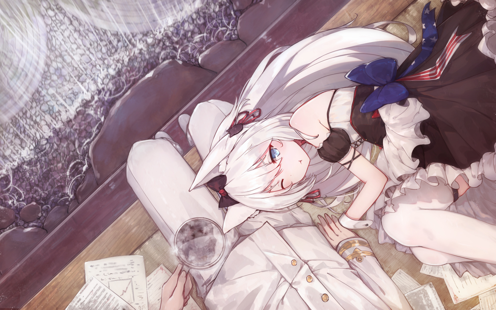 Head on knees - Anime art, Anime, Azur lane, Hammann, Admiral, Animal ears