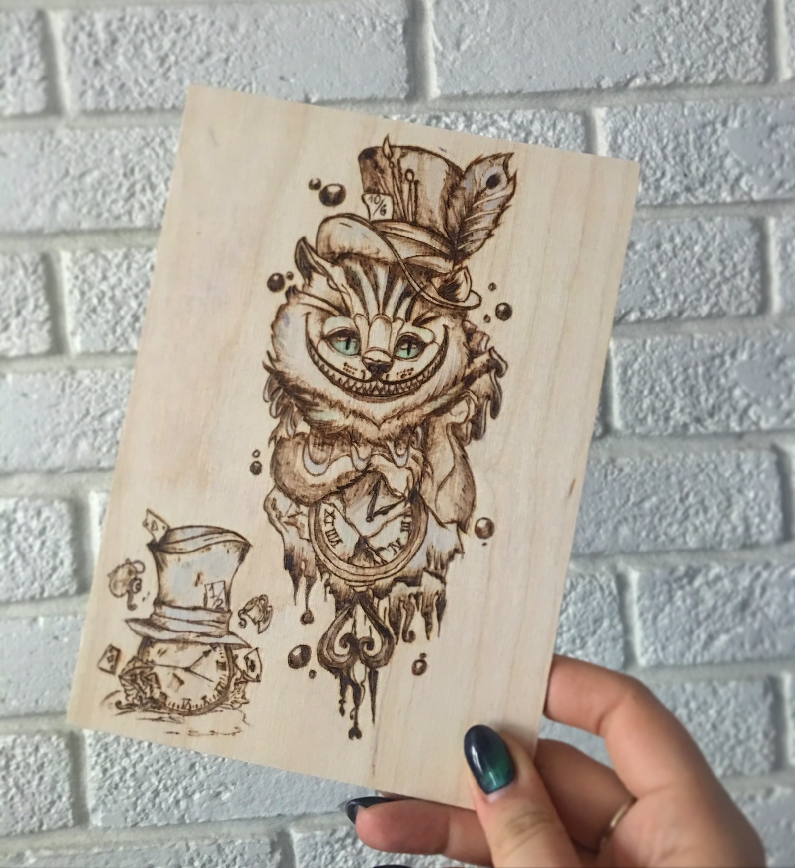 Cheshire of the Absurd - My, Pyrography, Needlework with process, Longpost, With your own hands, Needlework, Alice in Wonderland, Cheshire Cat